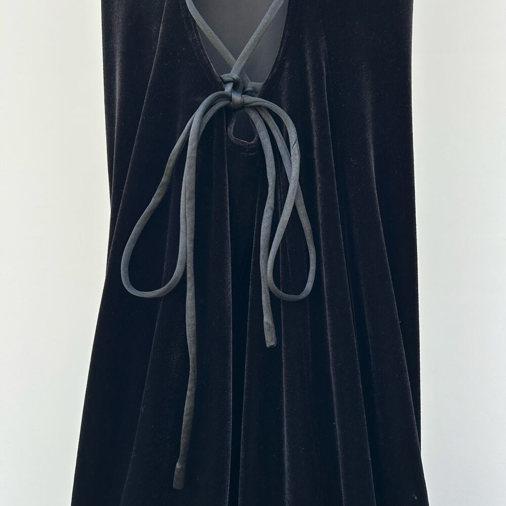 Vintage 90s ABS Velvet Halter Corset Lace Up Gown Black Large Maxi Dress Prom - Picture 5 of 10